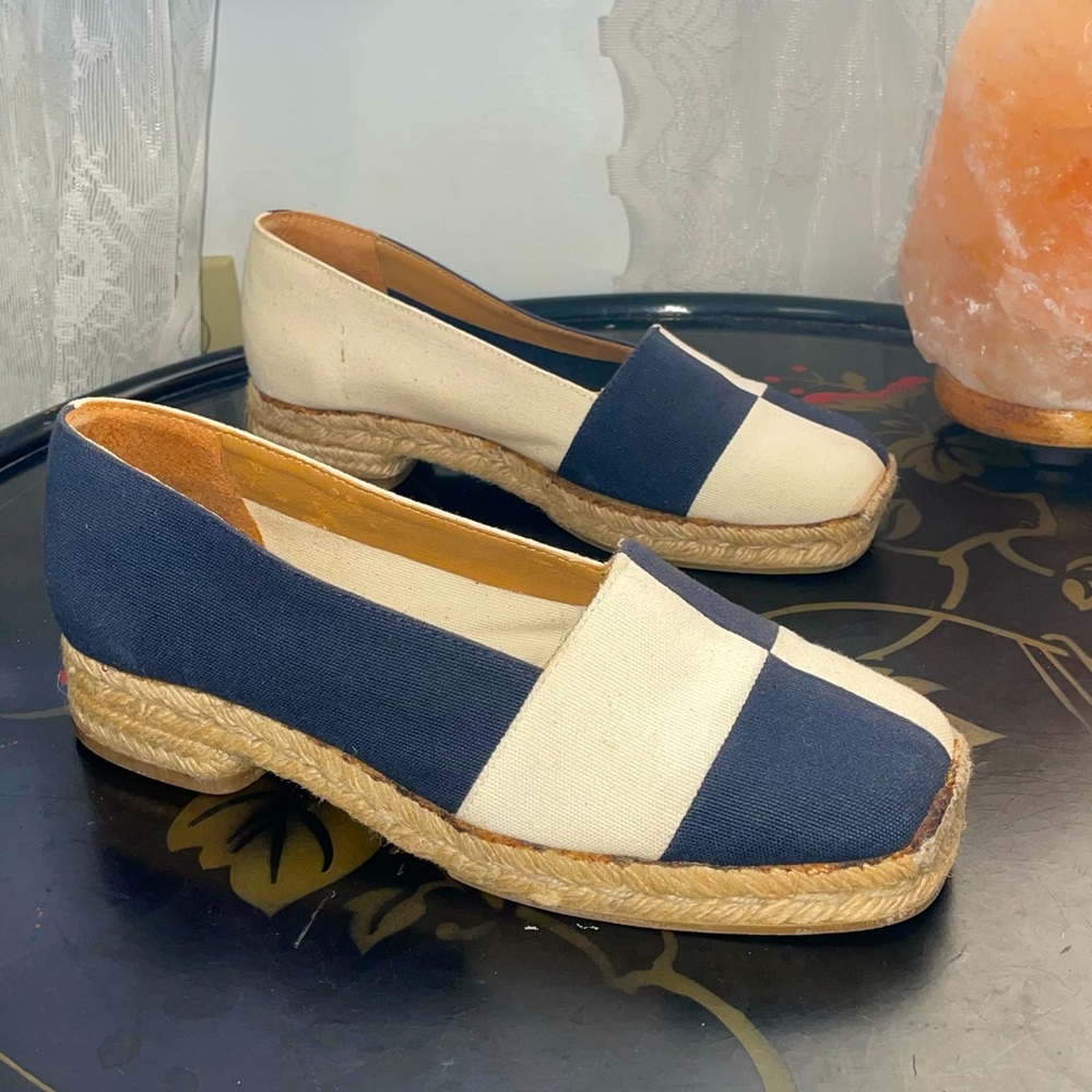 Joan & David Navy and White Woven Sandals